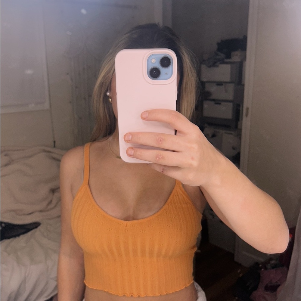 Women's Orange Ribbed Crop Top